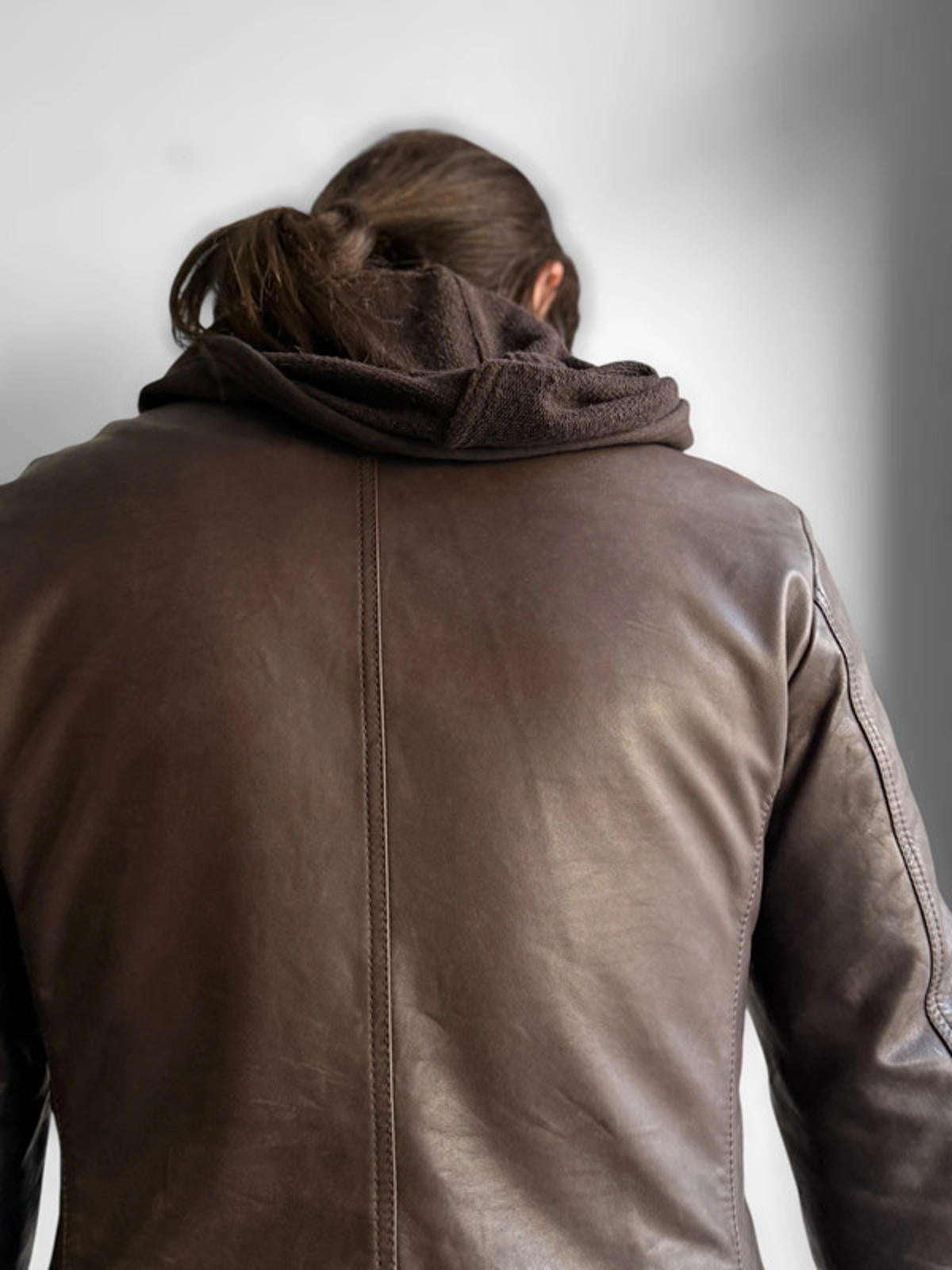 Armani Brown Leather Ladies Hooded Jacket Size 10