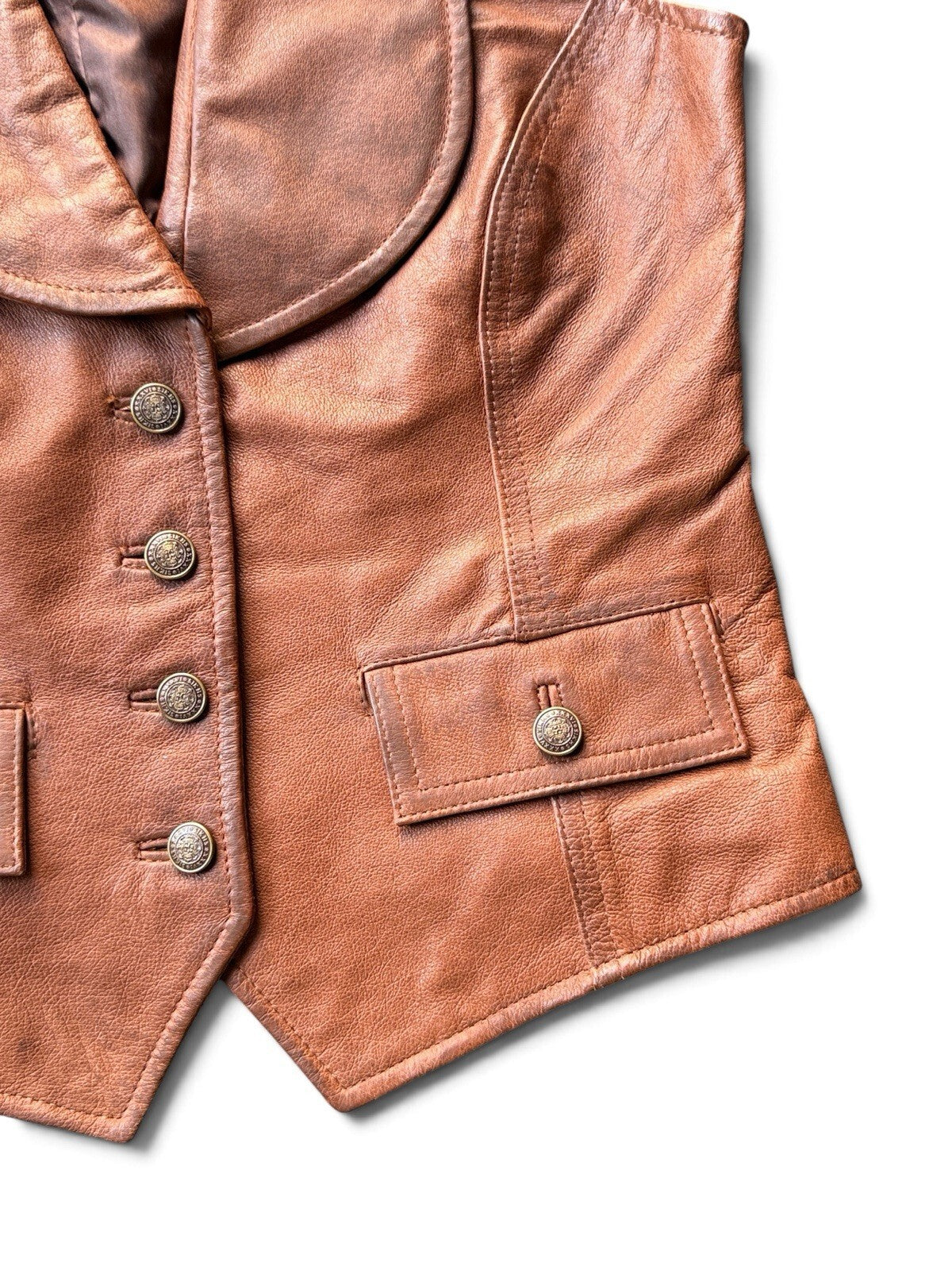 Gestuz Women’s Brown Genuine Leather Waistcoat Vest Boho Western Size Small