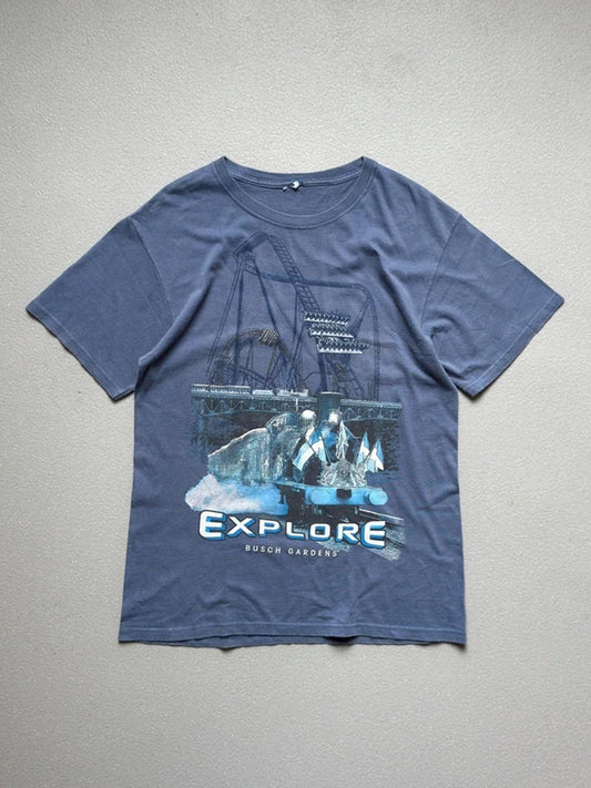 Vintage Busch Gardens Train Rollercoaster T Shirt Large