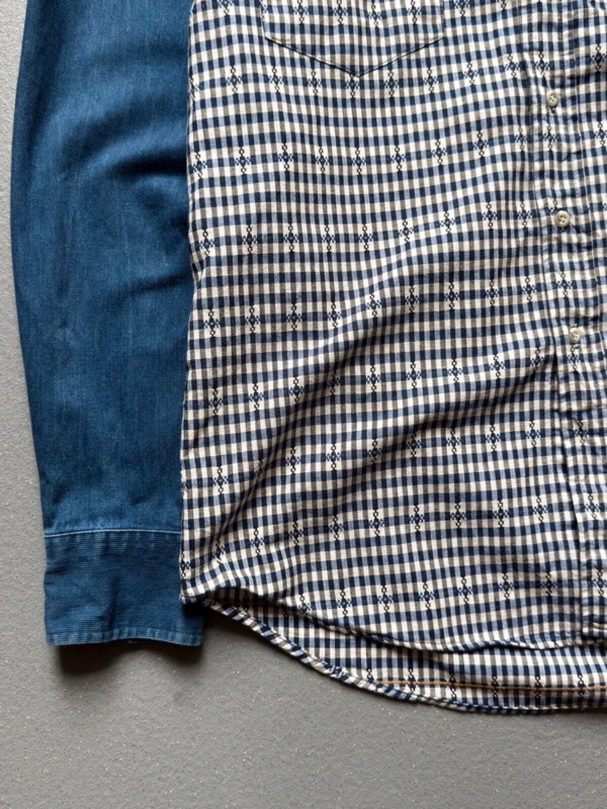 Vintage Check Cowboy Shirt Large Blue Mens