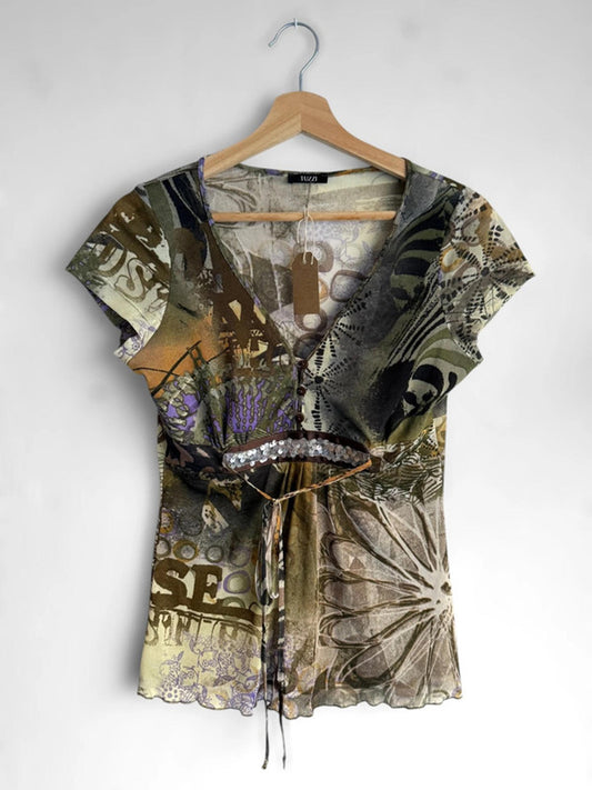 Y2K Patterned Fairycore Semi Dress Small