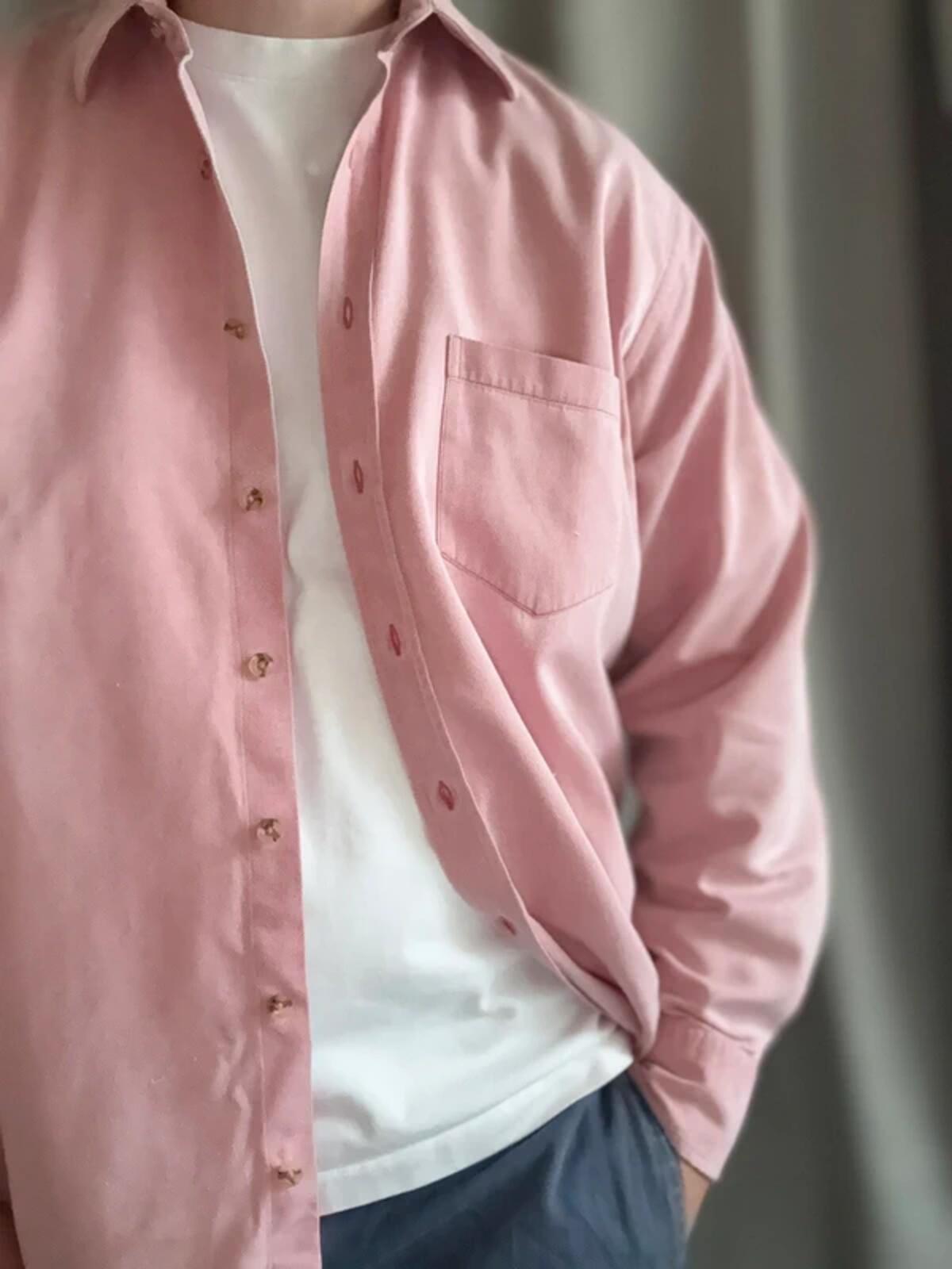 Vintage 90s Faded Light Rose Pink Cotton Shirt Large Oversized