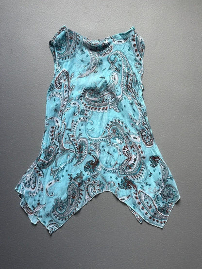 Y2K Sequin Sheer Asymmetrical Blouse Large 14