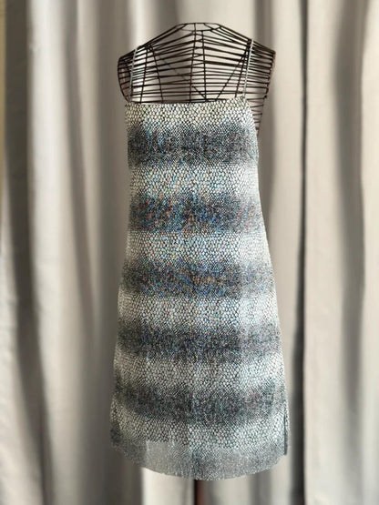 River Island Silver Metallic Mini Dress Size 14 Y2K Party Clubbing Backless