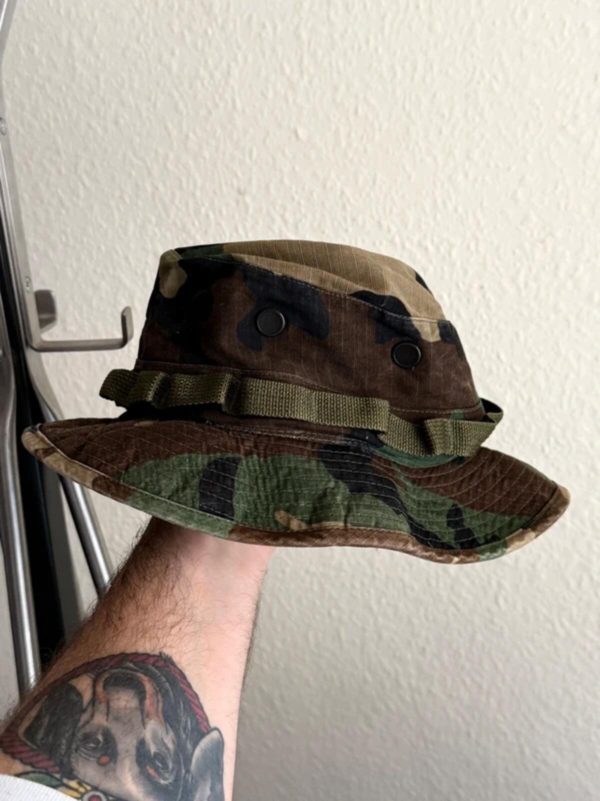 Vintage Army Camo Bush Bucket Hat 6 3/4