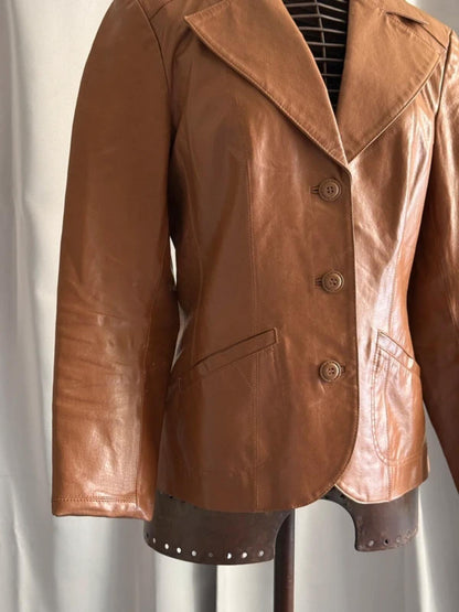 Vera Moda Brown Leather Jacket with big lapels Large