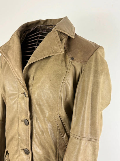 Y2K Beige Leather Jacket Size 12