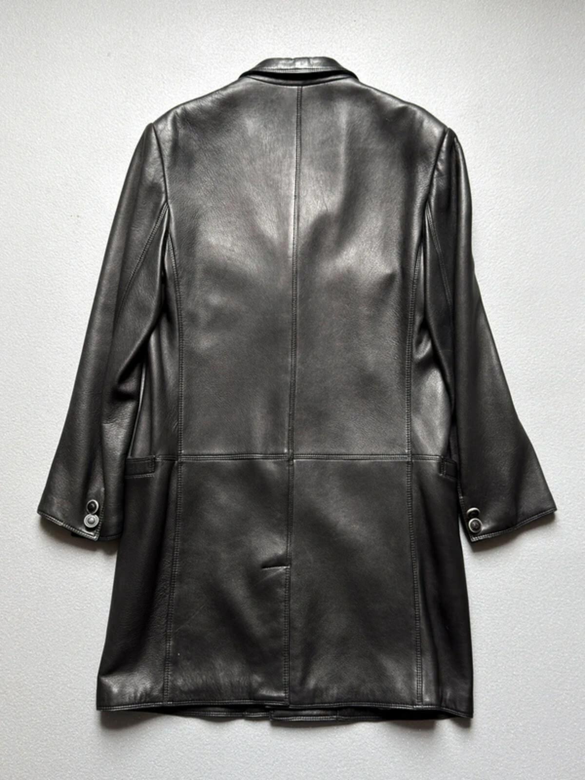 Gianni Versace 90s Vintage Black Leather Long Coat Medium Mens