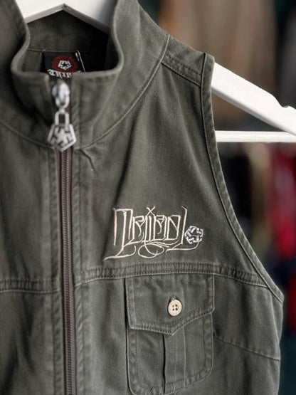 Tribal Y2K Full Zip Utility Dress Small Khaki