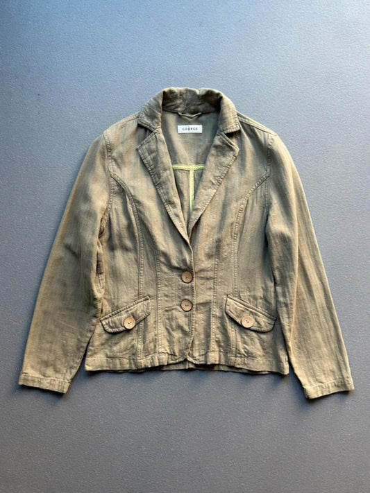 Y2K Linen Blazer Khaki Green Size 14