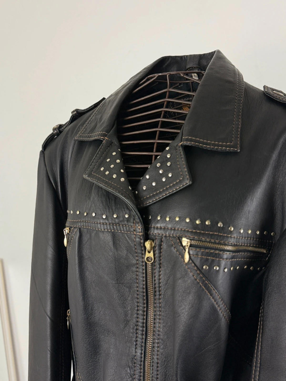 Vintage Biker Leather Jacket Western Style XL Ladies