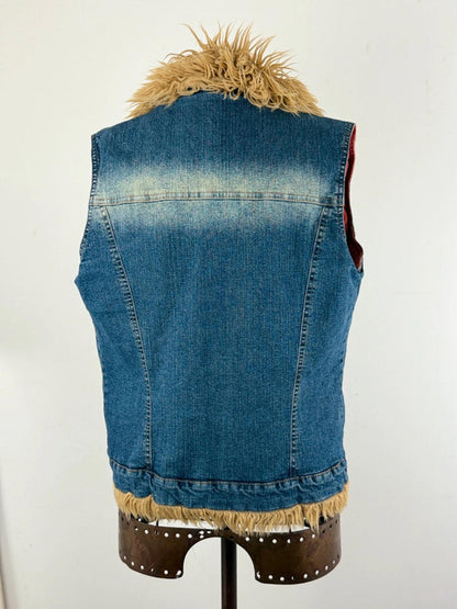 Y2K Afghan Denim Vest Gilet Medium
