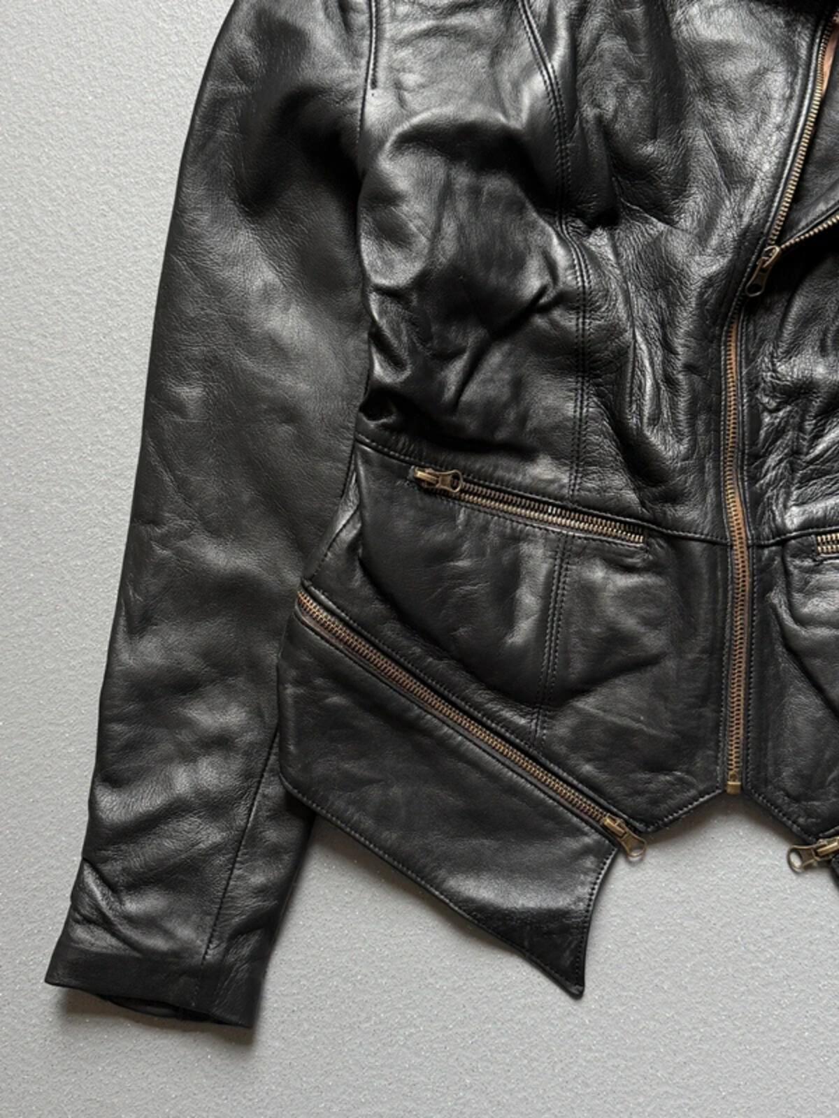 1980s Asymmetrical Black Leather Biker Jacket Small