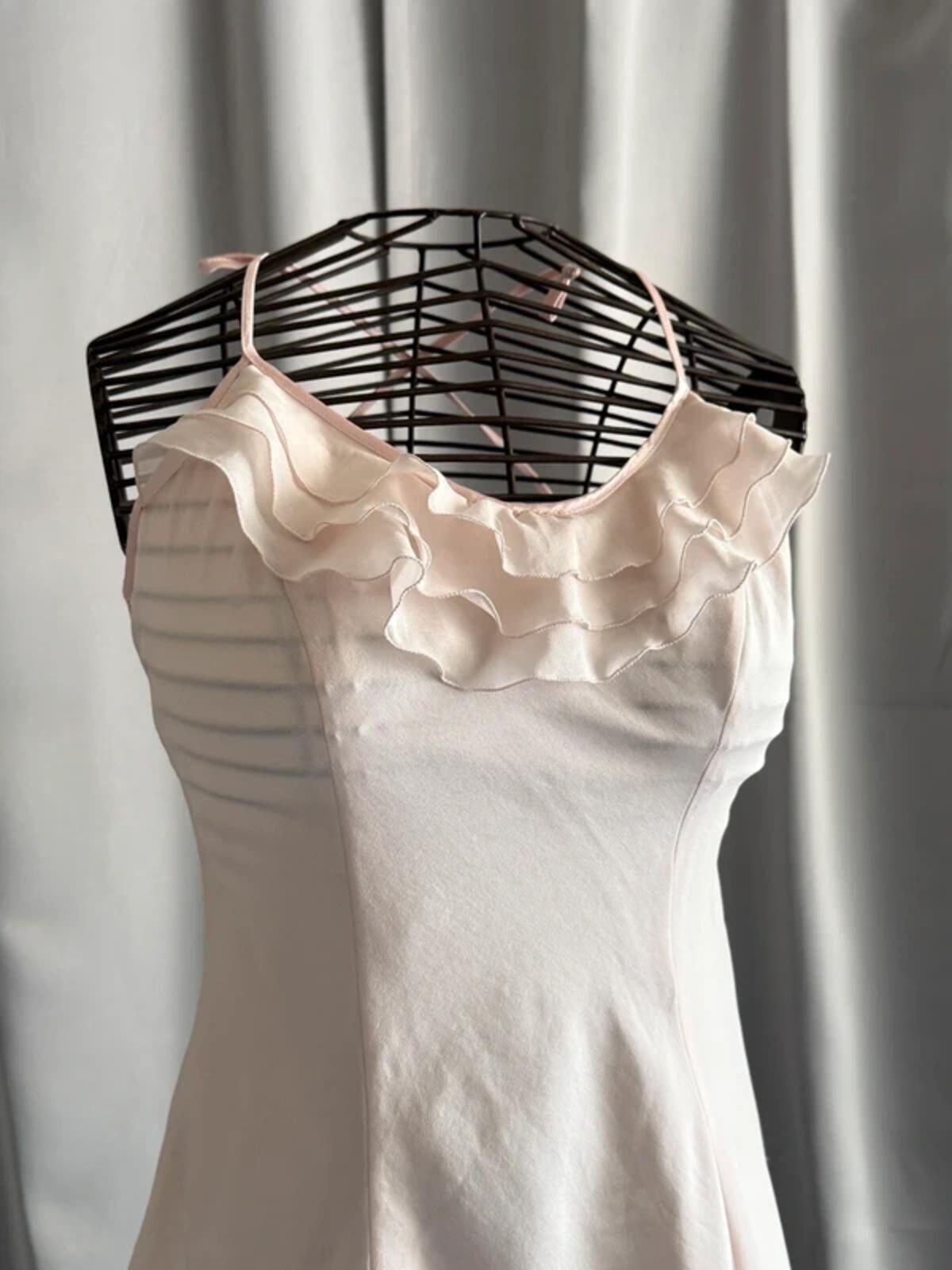 Y2K Ruffled Short Rose Pink Strap Dress Medium