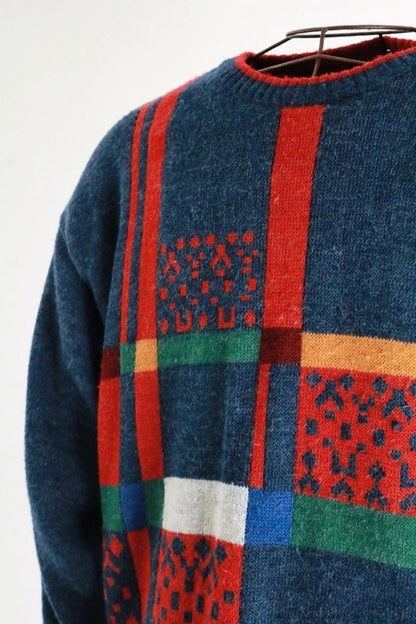 Vintage Art Style Pattern Wool 90s Jumper Large