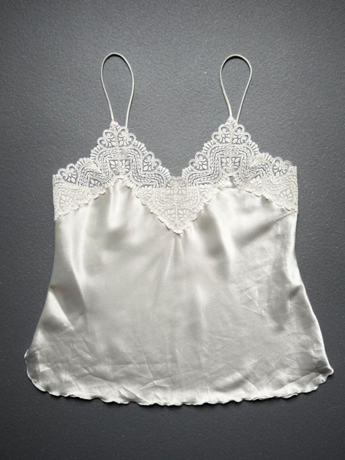 Cute Silky White Silver Lace Cami Top Small