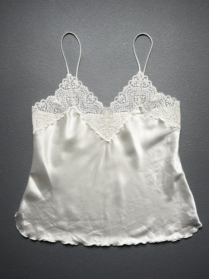 Cute Silky White Silver Lace Cami Top Small