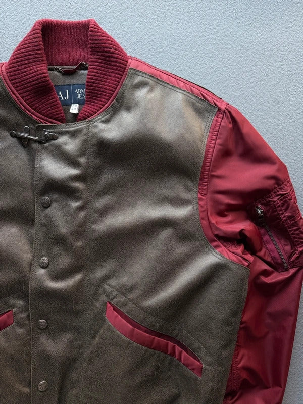 Y2K Armani Jeans Leather & Nylon Bomber Jacket Men’s XL