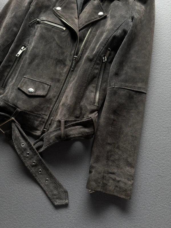 Vintage Review Grey Suede Leather Jacket – Women’s Size Large