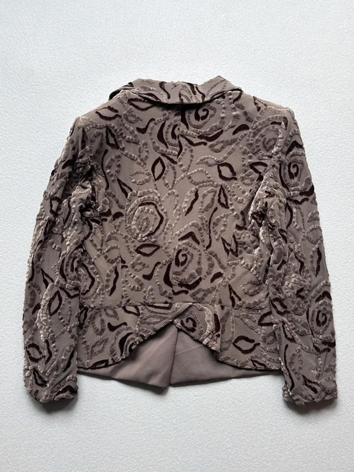 Armani Textured Floral Blazer Taupe Velvet Detail Jacket