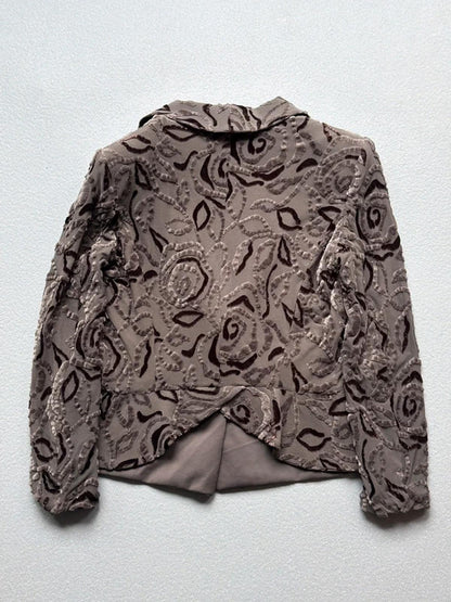 Armani Textured Floral Blazer Taupe Velvet Detail Jacket