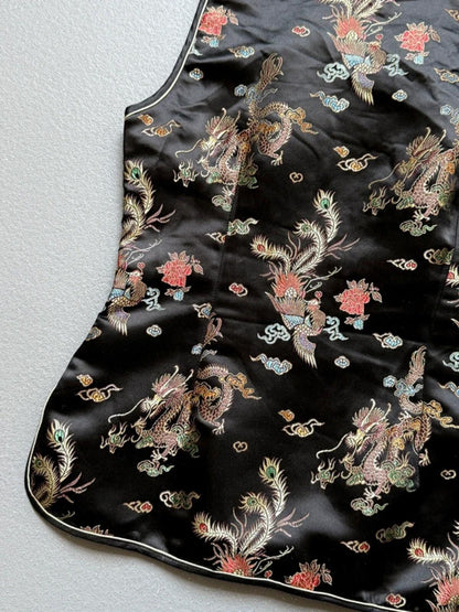 Y2K Black Dragon Phoenix Geisha Top 100% Silk Medium