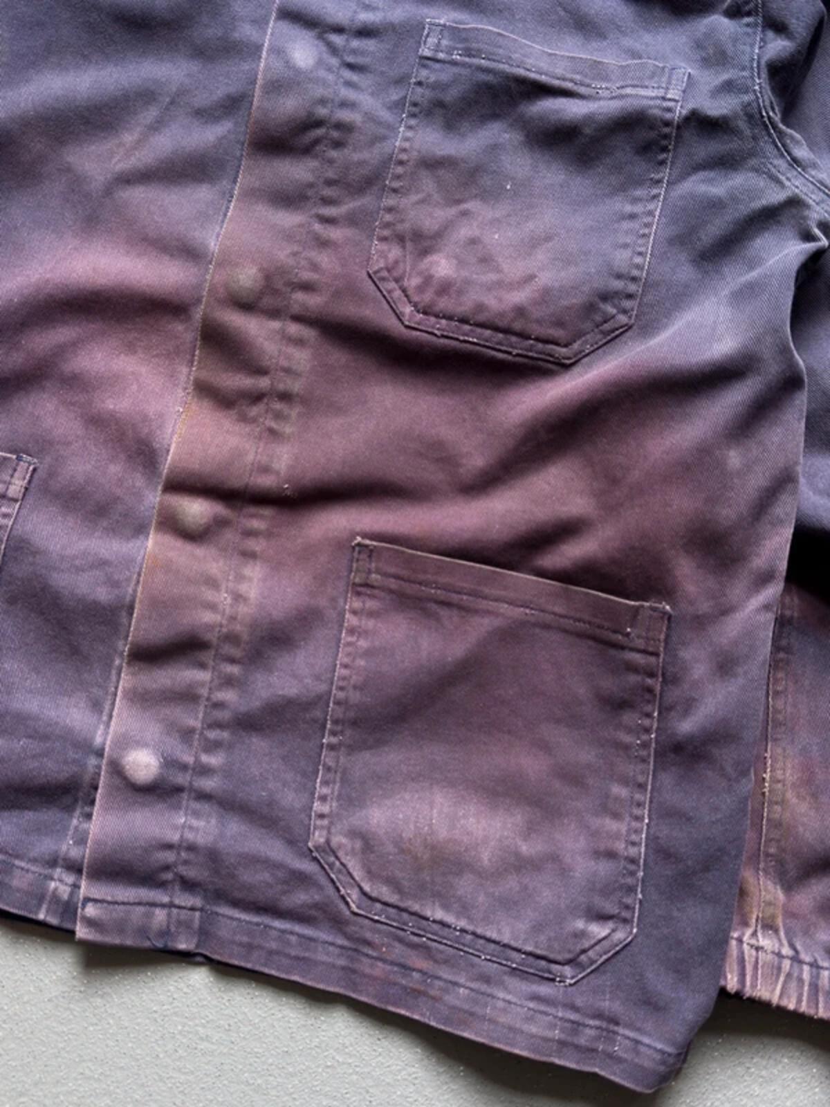 Vintage French Work Jacket Blue Purple Faded Medium