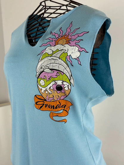 Y2K Asymmetrical Collar Graphic Baby Tee XL