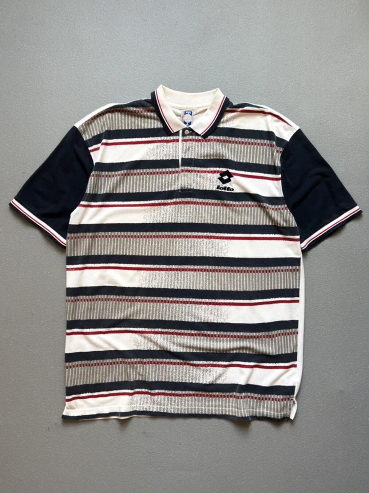 Lotto Vintage 90s Stripe Polo Shirt XXL