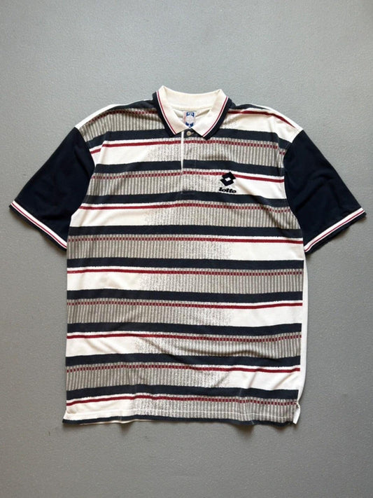 Lotto Vintage 90s Stripe Polo Shirt XXL