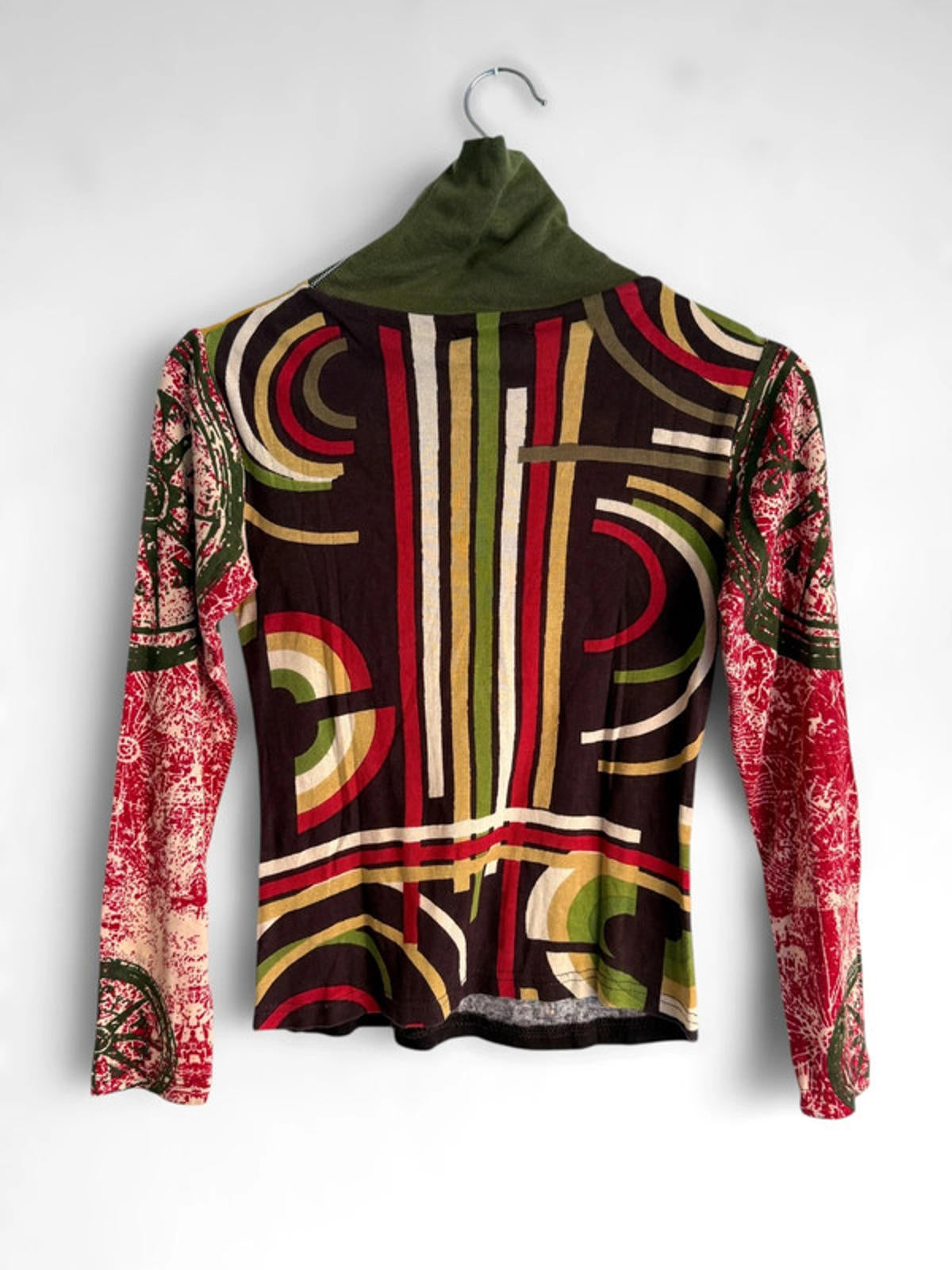 Y2K Patterned Art Long Sleeve Ribbed Top Small