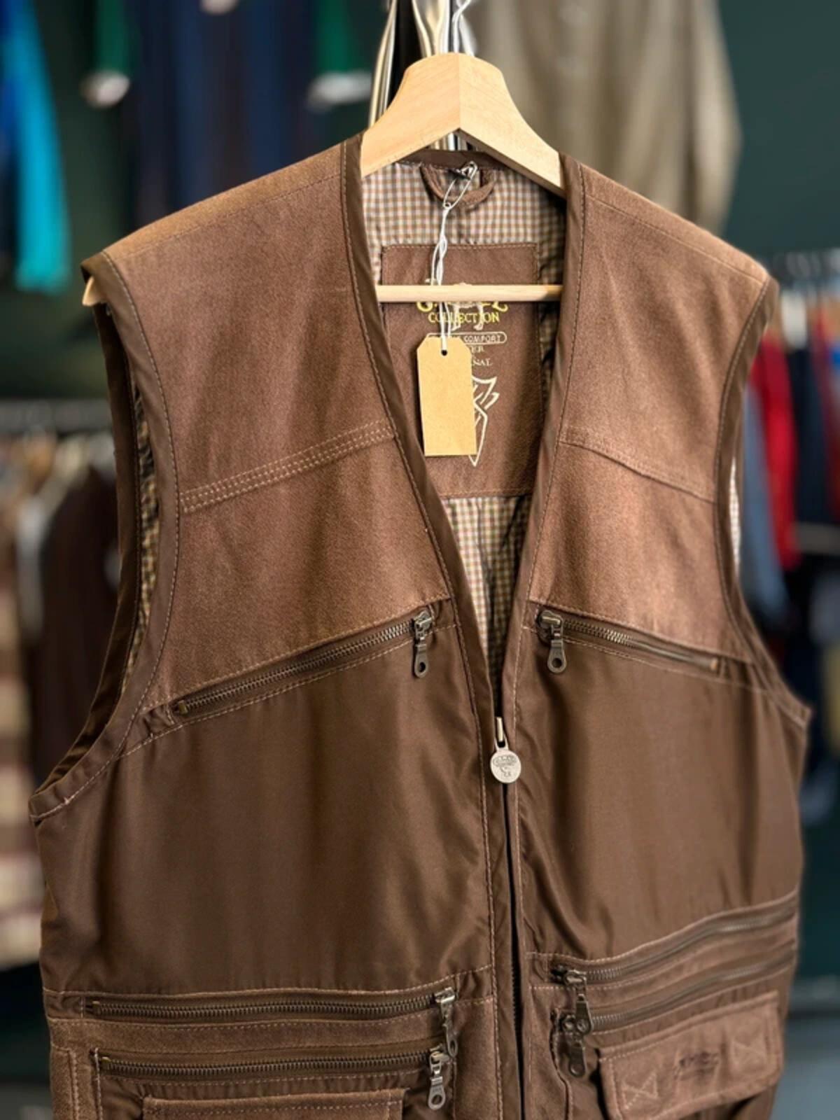 Camel Vintage Utiiity Vest Brown Suede Large
