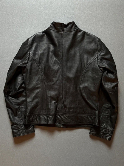 Vintage Tesini Biker Leather Bomber Jacket Size 12 Y2K