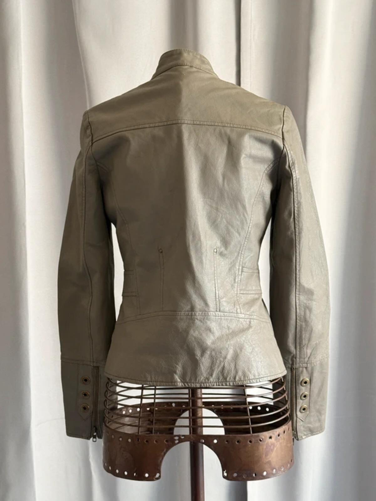 2000s Grey Leather Biker Jacket Size 8