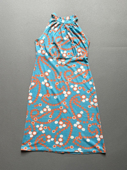 70s Halter Neck Mini Dress Geometric Pattern Small Size 8