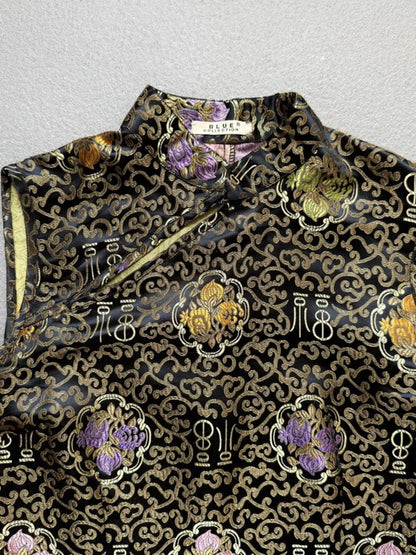 Y2K Geisha Black Gold Oriental Top Large