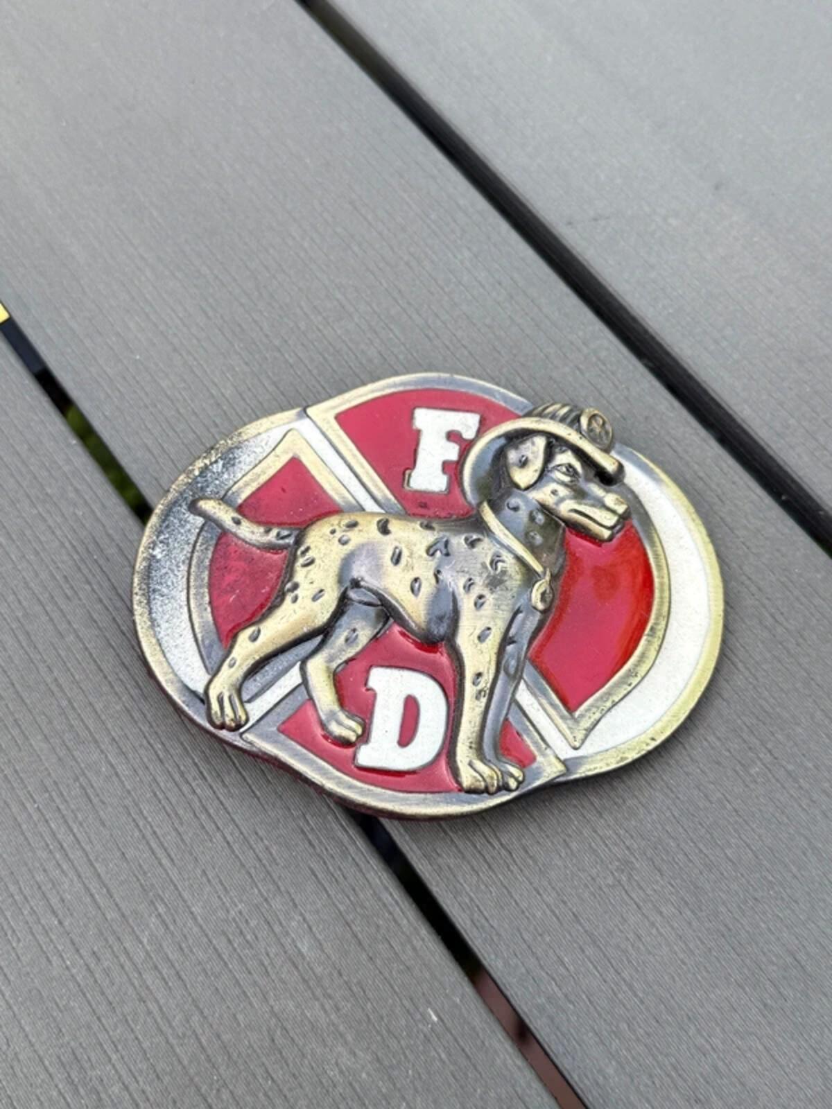 Vintage Fire Department Dalmation Dog Belt Buckle Metal