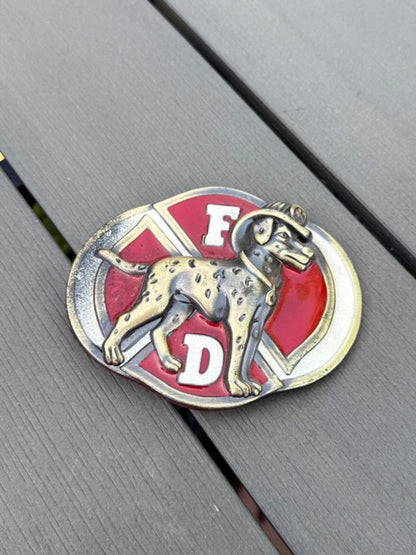 Vintage Fire Department Dalmation Dog Belt Buckle Metal