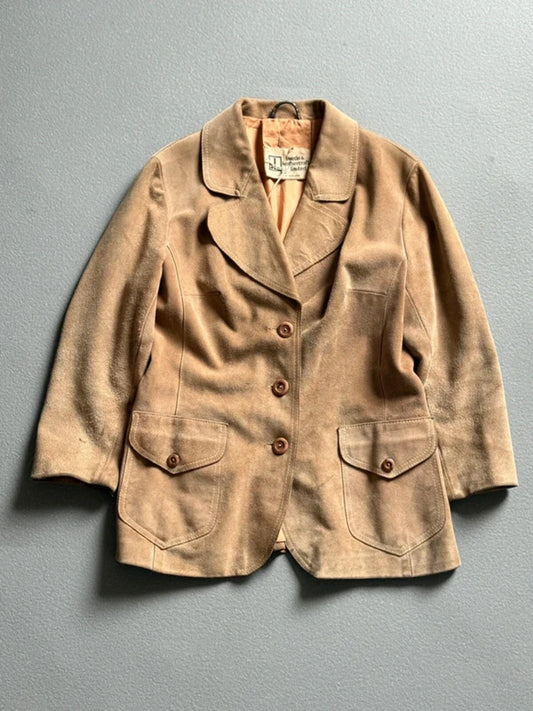 70s Suede Coat Size 18 Beige Brown Made in England