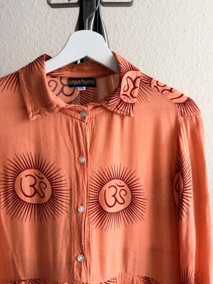 Boho Buddhism Long Sleeve Shirt Dress Large