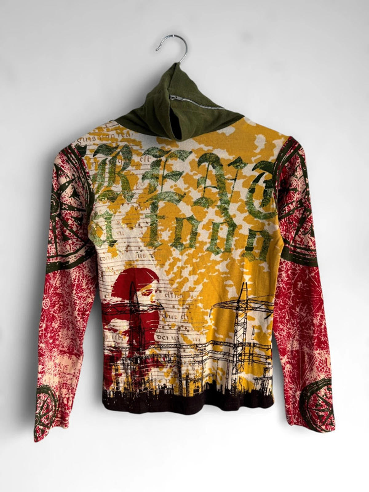 Y2K Patterned Art Long Sleeve Ribbed Top Small