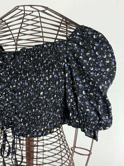 Floral Crooped Blouse Puff Sleeves Size 10