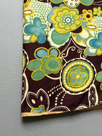 Y2K Brown & Green Floral Cotton Wrap Skirt One Size