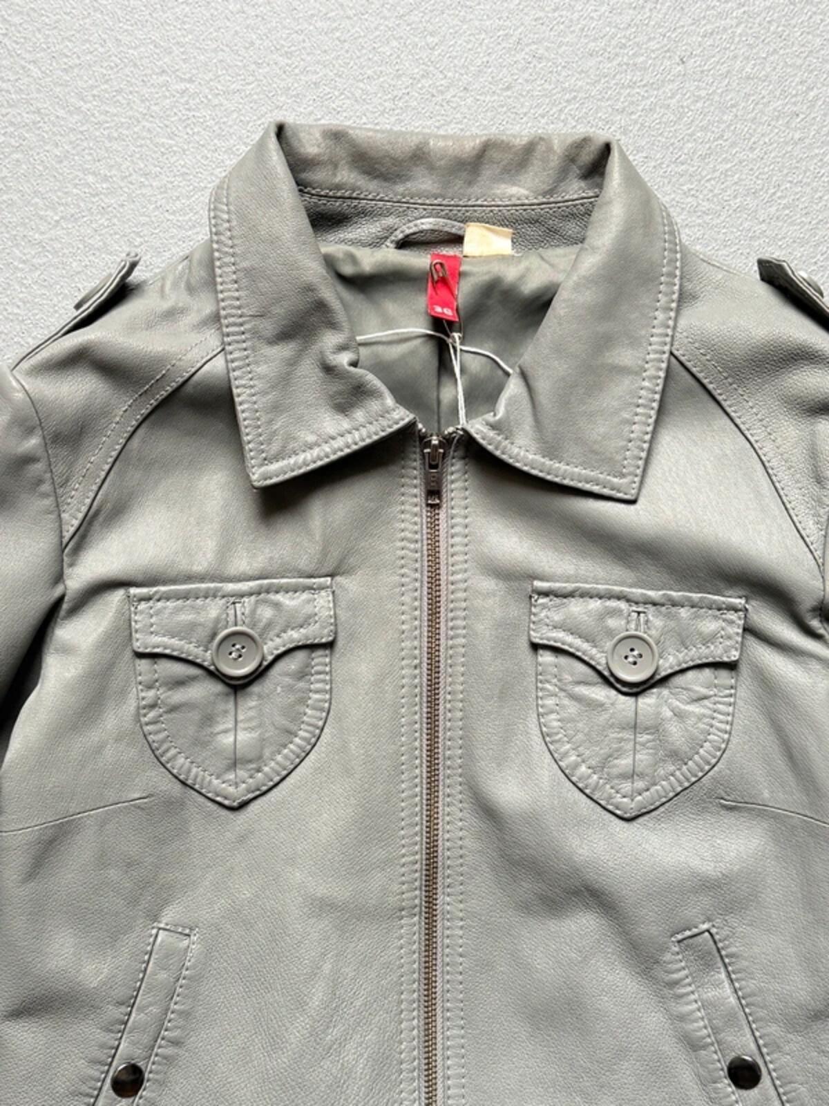 Y2K Grey H&M Cropped Leather Jacket Size 8