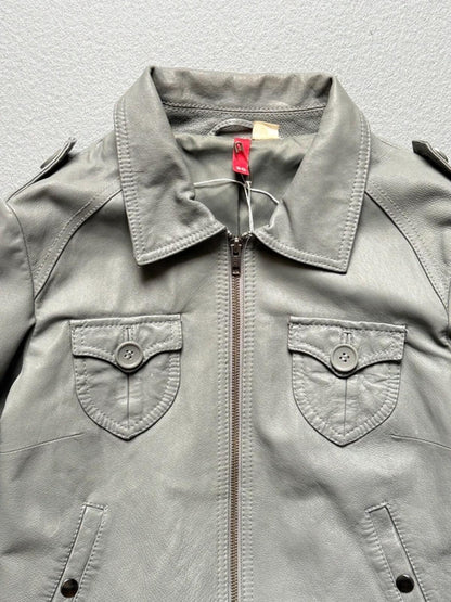 Y2K Grey H&M Cropped Leather Jacket Size 8