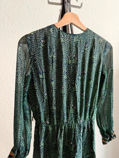 1960s Dandelion Printed Long Sleeve Midi Dress Small