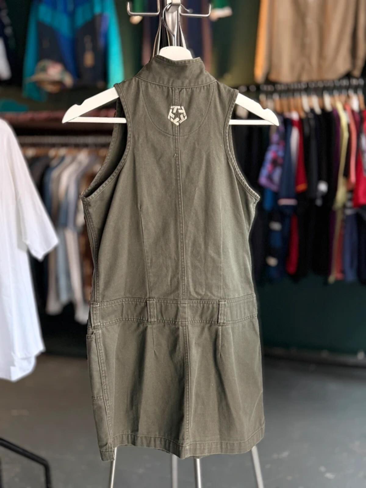 Tribal Y2K Full Zip Utility Dress Small Khaki