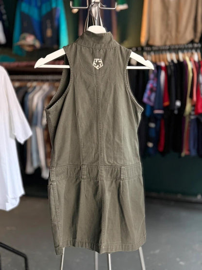 Tribal Y2K Full Zip Utility Dress Small Khaki