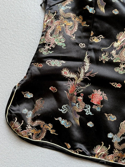Y2K Black Dragon Phoenix Geisha Top 100% Silk Medium