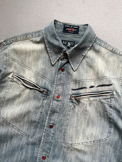 Armani 2000s Denim Utility Shirt Large Mens